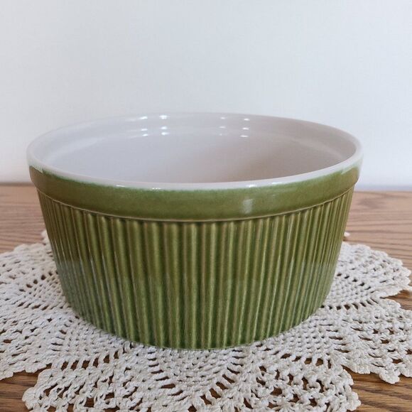 Over and Back Ceramic Soufflé Green Baking Dish Large Ramekin Made in Portugal - Picture 2 of 11